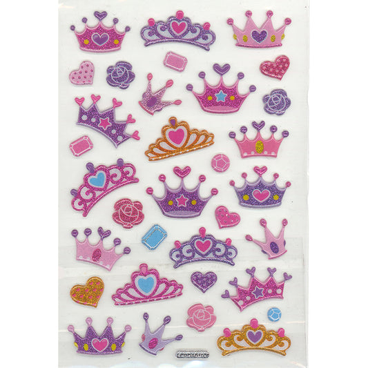 3DF-CROWNS-R - Tim The Toyman Glittery 3D Crown Stickers